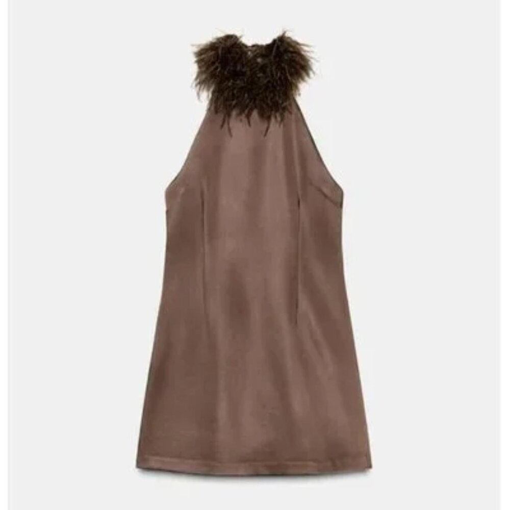 ZARA FEATHER HALTER DRESS